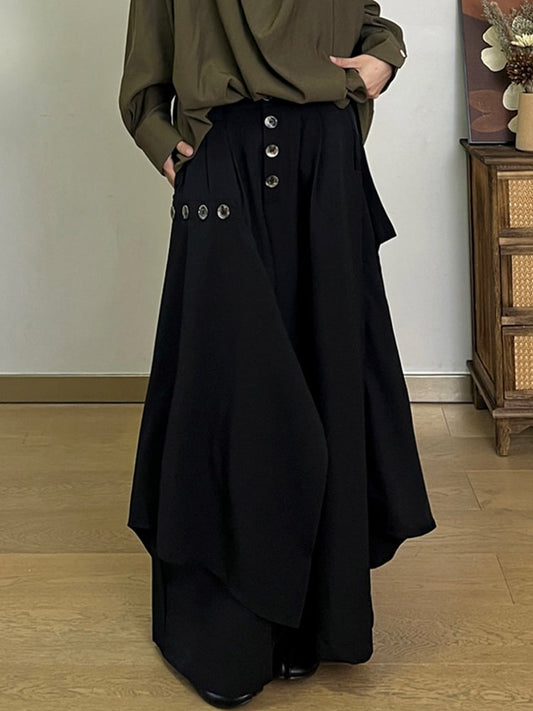 Asymmetrical with Slant Black Design Pockets Skort