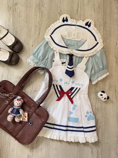 Skirt with Kawaii Pleat White Design Box Overall