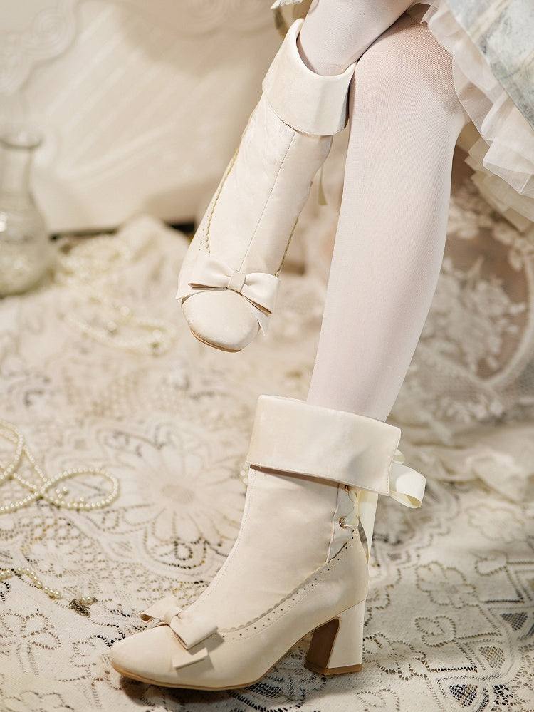 Inner Closure Shaft - Sophisticated Collapsible Top Bow Beige at Lolita Zip Boots with