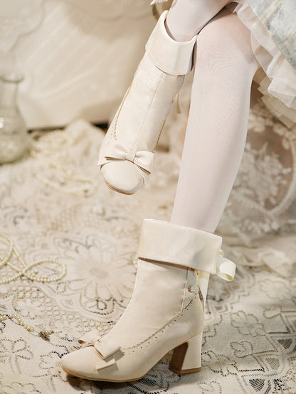 Inner Closure Shaft - Sophisticated Collapsible Top Bow Beige at Lolita Zip Boots with