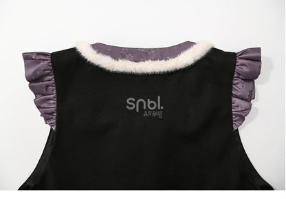 Black and Purple Moon Rabbit Cheongsam Style Vest