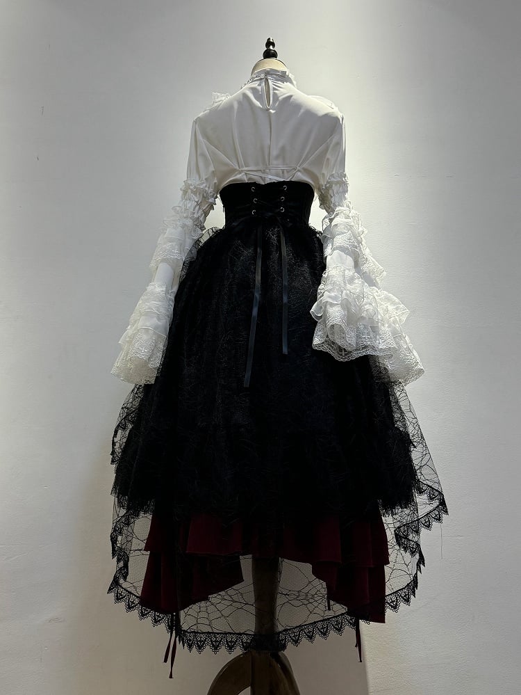 High Corset Lolita Waist Under Boned Skirt Black Gothic / Drawstring