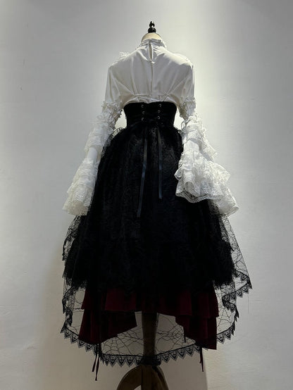 High Corset Lolita Waist Under Boned Skirt Black Gothic / Drawstring