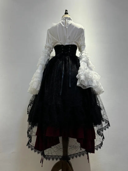 Schwarzes Lolita-Korsett mit hoher Taille und Kordelzug / Gothic-Rock mit Stäbchen