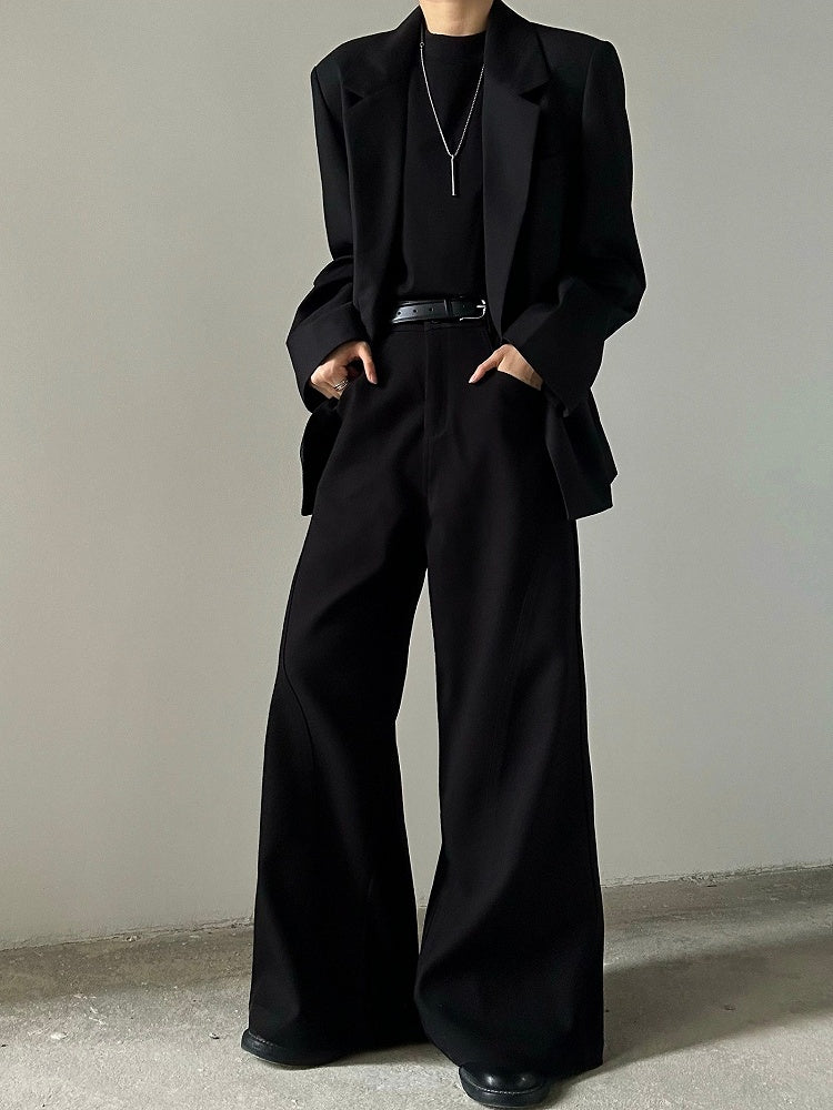 Black Collar with Notched Front Button Blazer - Ouji