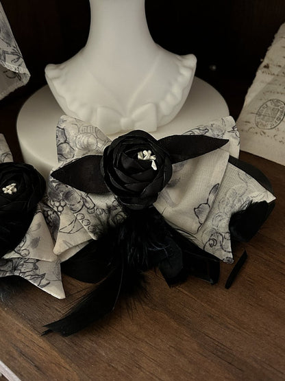 Rose & Bowknot Hairclips with Feather Detail - Magic Skirt Cat