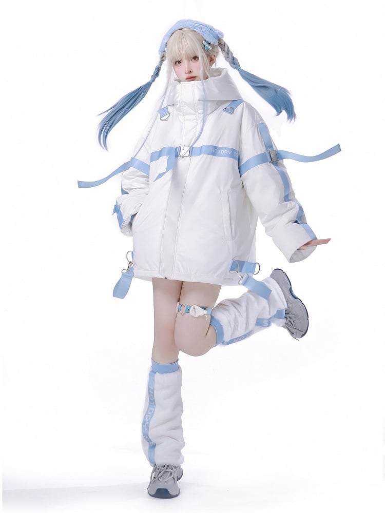 Cyberpunk White 90% + Kaiwai Fleece Leg Shorts Tenshi and Duck Warmers Pieces Four Hairband Down Set Jacket