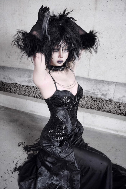 Black Sleeveless Print Stitching Slim Gothic Jsk Dress