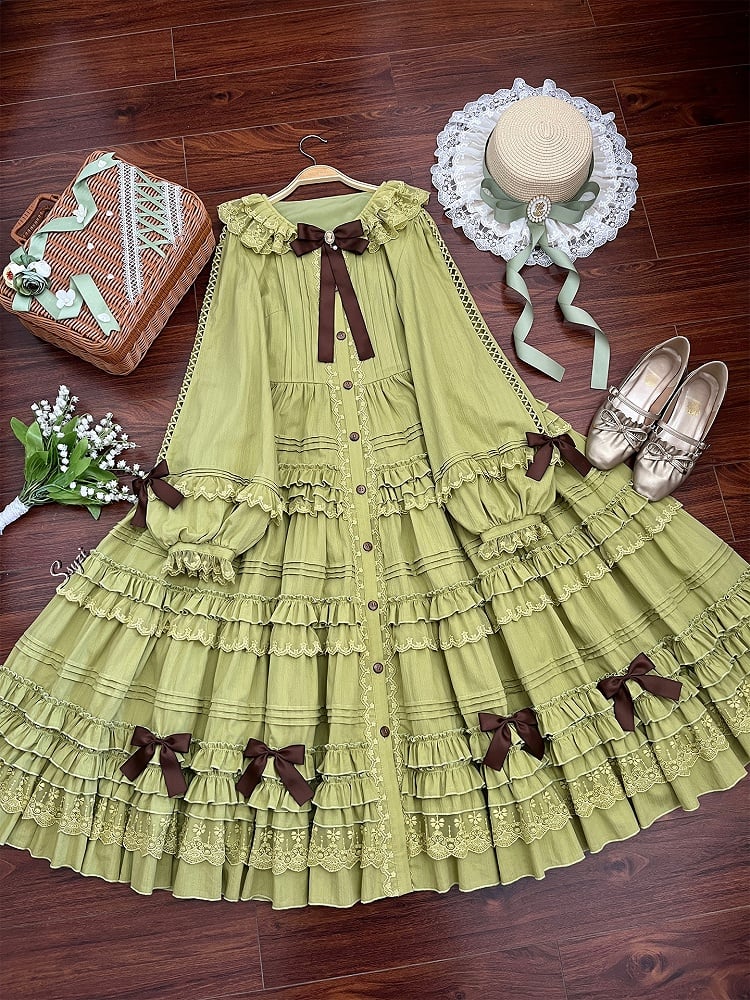 Sleeves Green Olive Design Long One Piece Ruffle Elegant