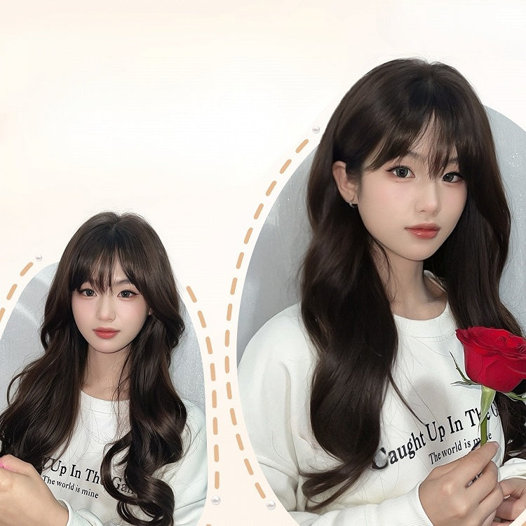 前髪65cmのウィッグ ウェーブヘア ブラウン