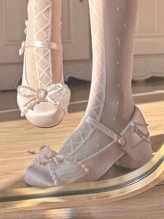 and Light with Bead Rhinestone Mary 4cm Details Pink Chains Janes Heeled Sweet