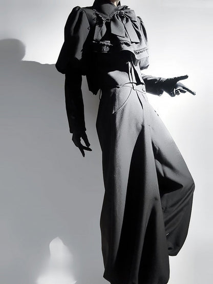 Lolita Black Gothic Cropped with Curved Wizard-Inspired Top Ouji Hemline