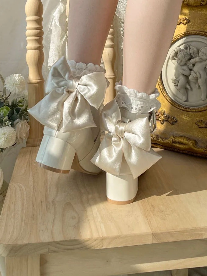 Round White Mary - Accent Design Crisscross Sweet Shoes Toe Jane Bow