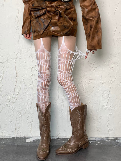 Design Hollow-out Wasteland Suspender Brown/Black/Gray/White/Red Stockings Punk