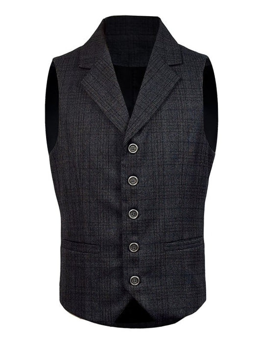 Plaid Dark Waistcoat Gray Steampunk