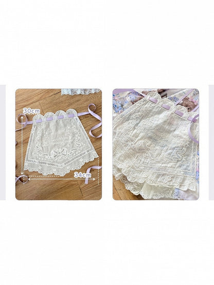 Sweet White Lolita Apron with Lace Edging - Stars Fall on the Foggy Island