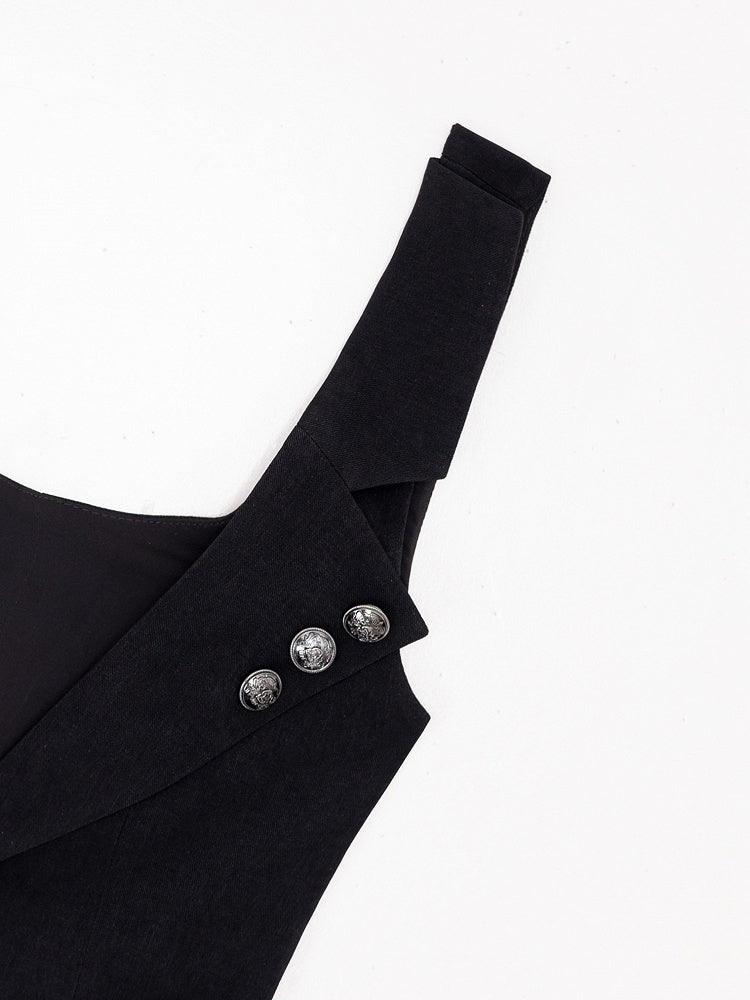 Black Lapel Waistcoat with Silver Button Accents - DevilInspired Exclusive Collection