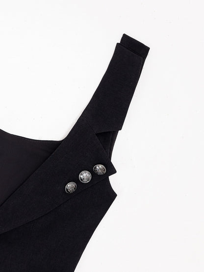Black Lapel Waistcoat with Silver Button Accents - DevilInspired Exclusive Collection