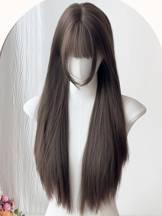ミルクティーロングストレート合成ウィッグ（前髪付き）