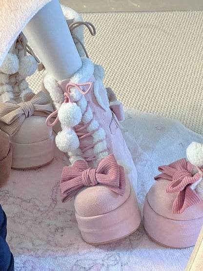 Platform Sweet with Pink Heart Winter Style 6cm/8.5cm Boots