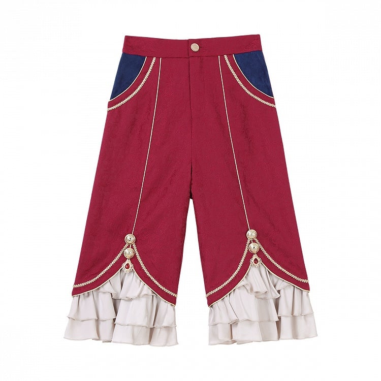 Golden Top + Chains Long Gorgeous Style Prince Sleeves Blue with Pants Royal Red Cape