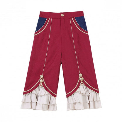 Golden Top + Chains Long Gorgeous Style Prince Sleeves Blue with Pants Royal Red Cape