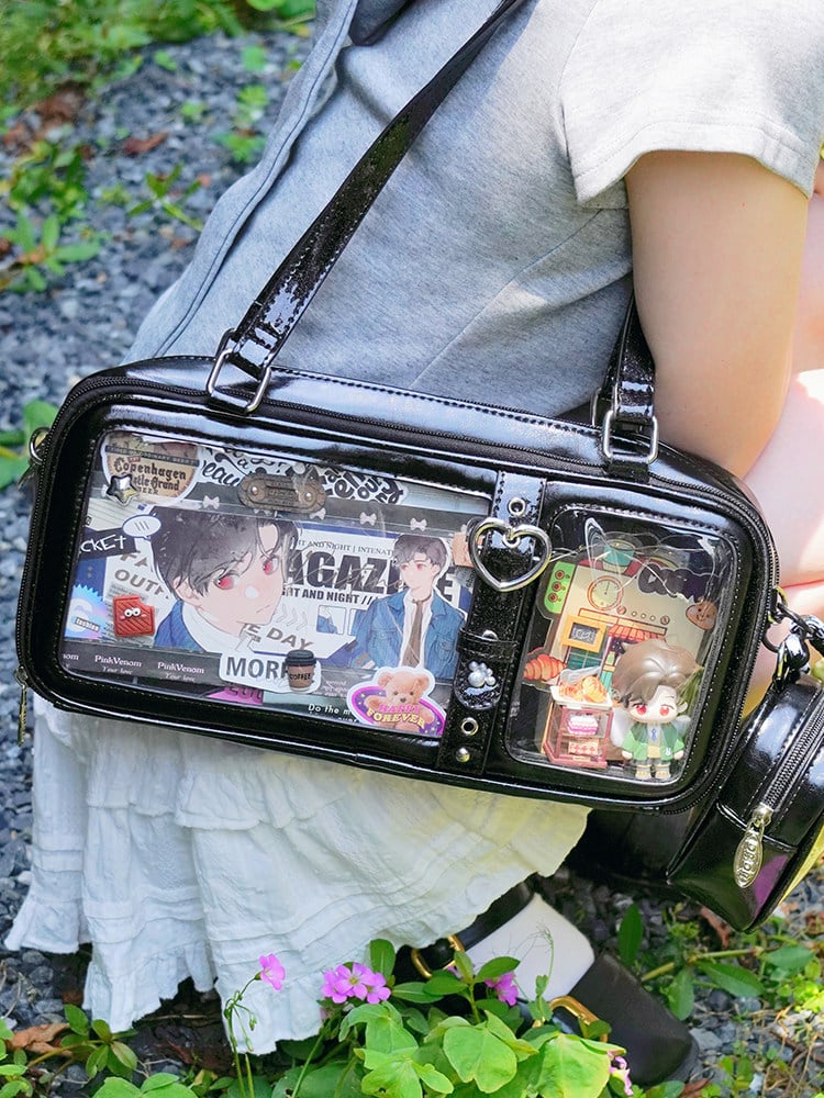Sac Cœur Ita avec Motifs à Carreaux en Similicuir Noir à Boucle