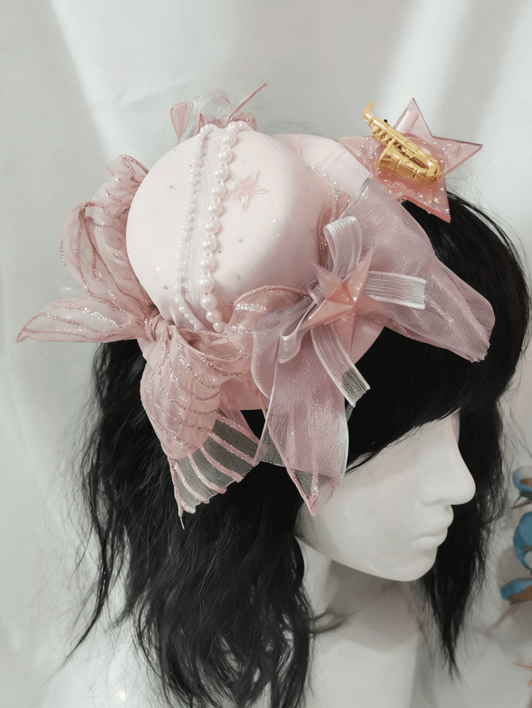 Idole Saxophone Décoration Chapeau Étoile Rose/Bleu Mini Lolita