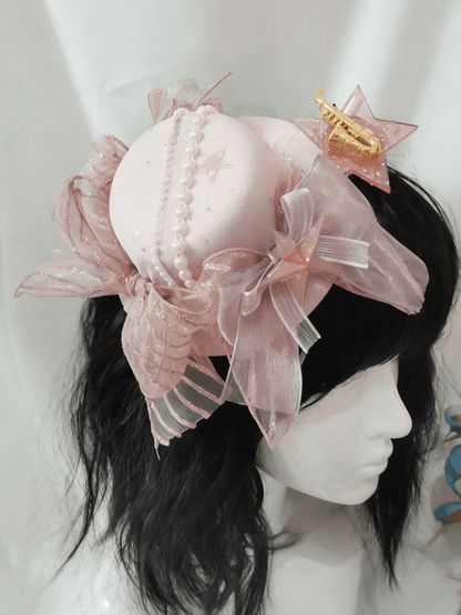 Idole Saxophone Décoration Chapeau Étoile Rose/Bleu Mini Lolita
