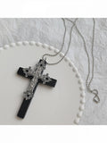 Black/White Gothic Cross Pendant Chain Necklace
