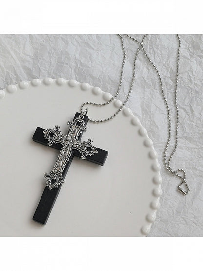 Black/White Gothic Cross Pendant Chain Necklace