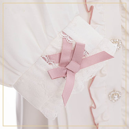 Beaded Collar Long Lace Shaped Pink Kei Sleeve and Heart Square Buttons Jirai with Blouse: