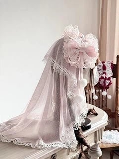 Multi-Color Head (Pom-Pom Lace with Veil Lolita Hairband Accents)