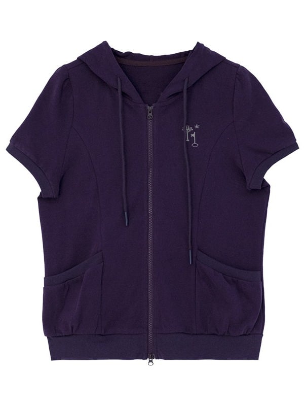Purple Vintage Y2K Hooded Short Sleeve Jacket with Key Embroidery - innomoood