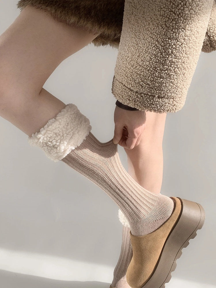 Socks Calf Ribbed Fur Faux Trim