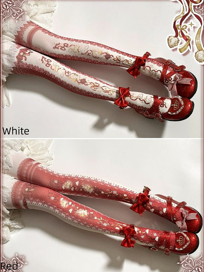 Lolita White/Red Print Lantern Bunny Tights