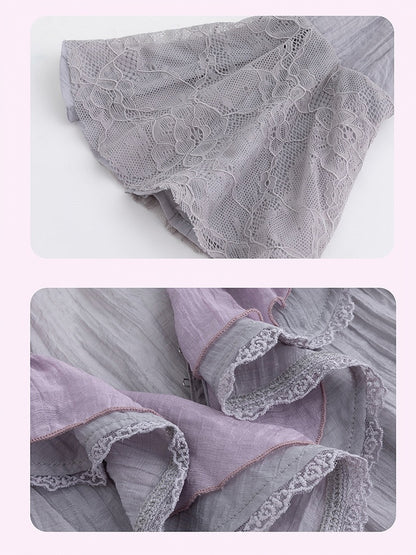 Dusty Sleeve Purple Cascading Long Flounce with Trim Top