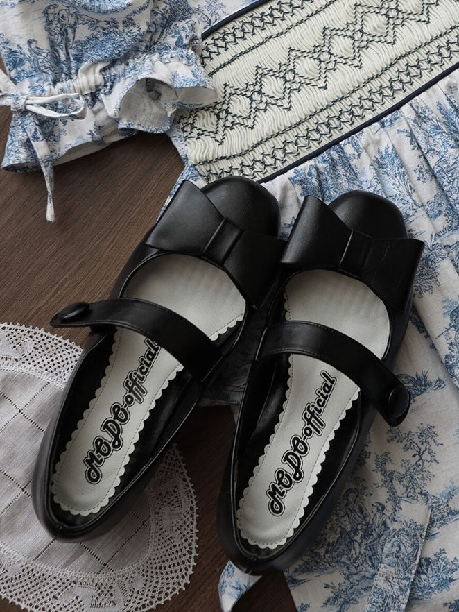 Black Slip-On Embellishment Lolita Low-heel Shoes Classic Bow