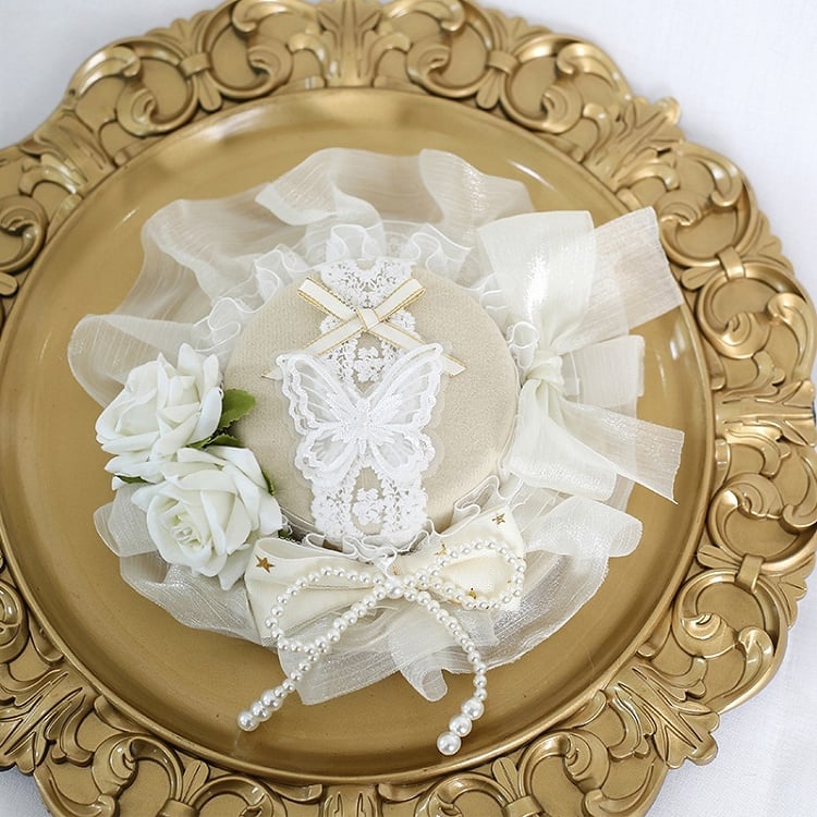 Lace Hat with Gorgeous Beige Lolita Bowknot Star-patterned Mini