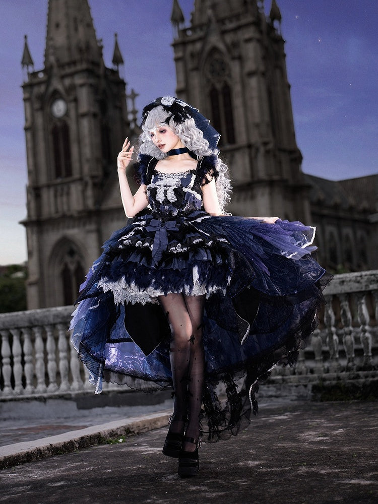 Dark Blue Swan Feather Accented Lolita JSK Dress Set - Felinae Cookie