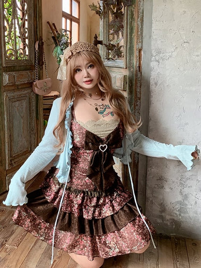 Top / Plus Size Braunes Slip-Kleid mit Blumendruck Mintgrün