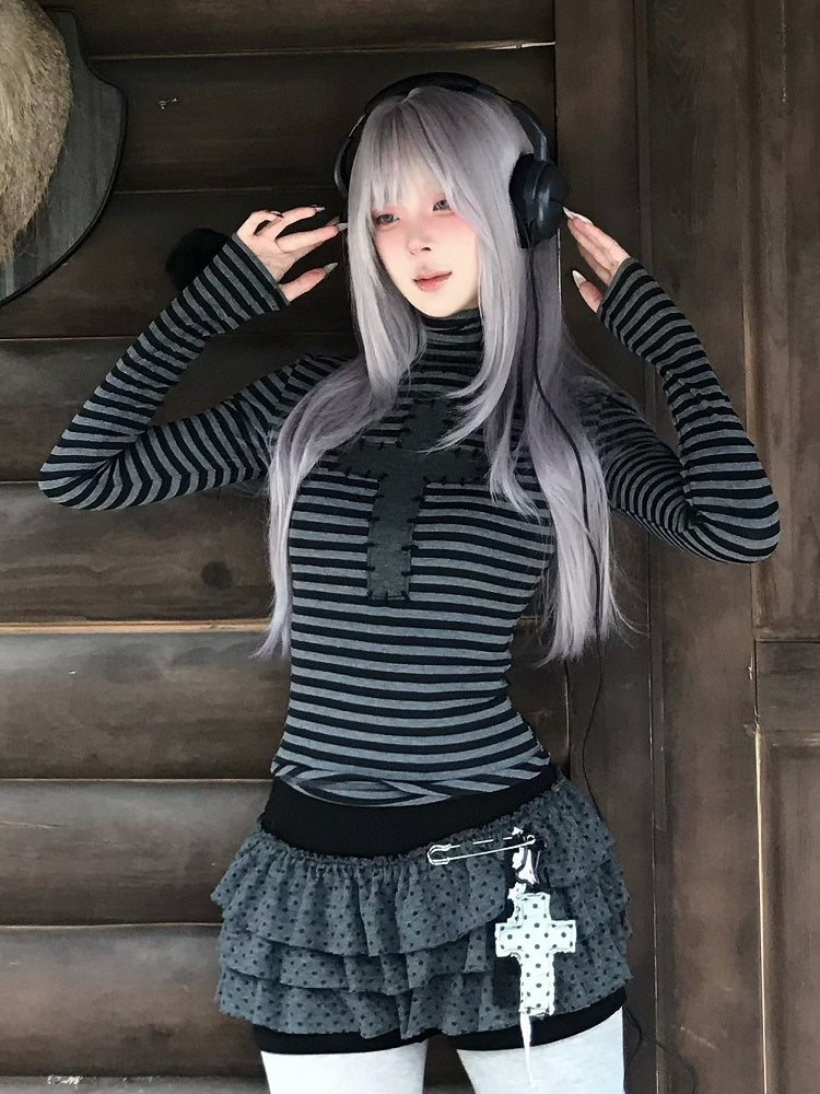 with Detachable Top Accents Pompon Neck Striped High