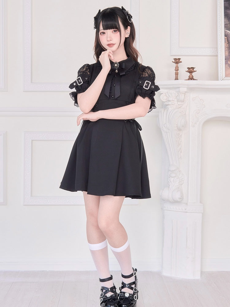 Jirai Kei – Rotes Kleid mit hoher Taille und Kunstschnürung, Schwarz/Schwarz, zweiteilig