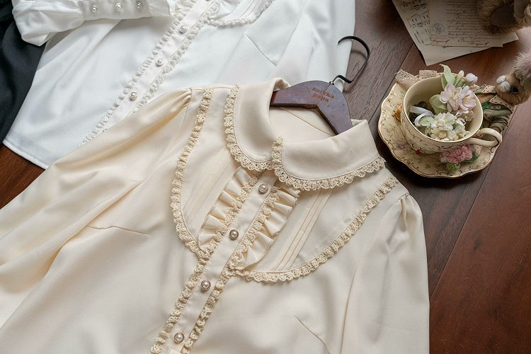 Apricot Rounded Flat Collar Long Sleeves Shirt