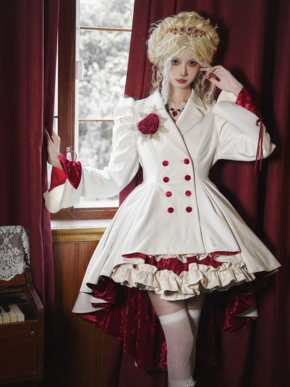 White High-Low Hem Blazer Coat with Red Lining - With PUJI