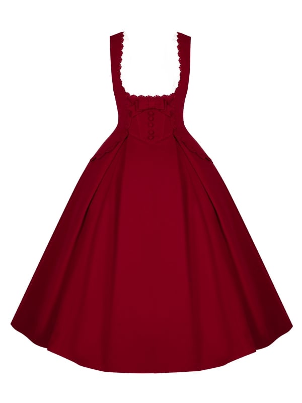 Long Rosette Boned Dress Version Lolita Waist Red Embroidery