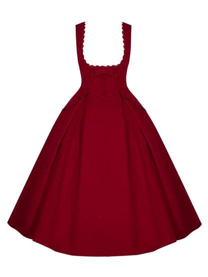 Long Rosette Boned Dress Version Lolita Waist Red Embroidery