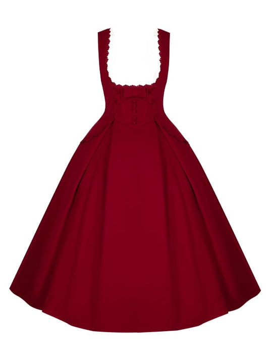 Long Rosette Boned Dress Version Lolita Waist Red Embroidery