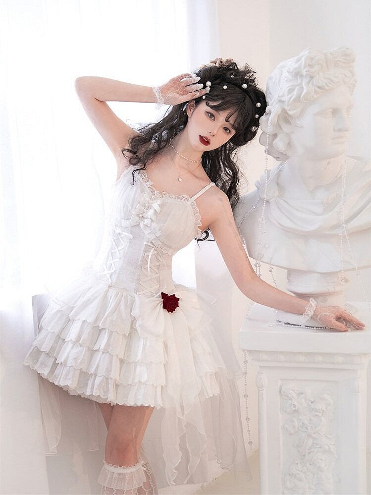 Charming Sweetheart Jumper Skirt with Rosette Accent - Unknown Star