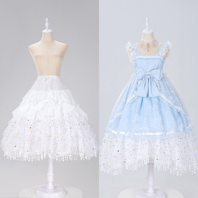 長さのあるフィッシュボーン型のキラキラ輝く星がゴージャスなホワイト/ベージュ/ブラックの調節可能なペチコート